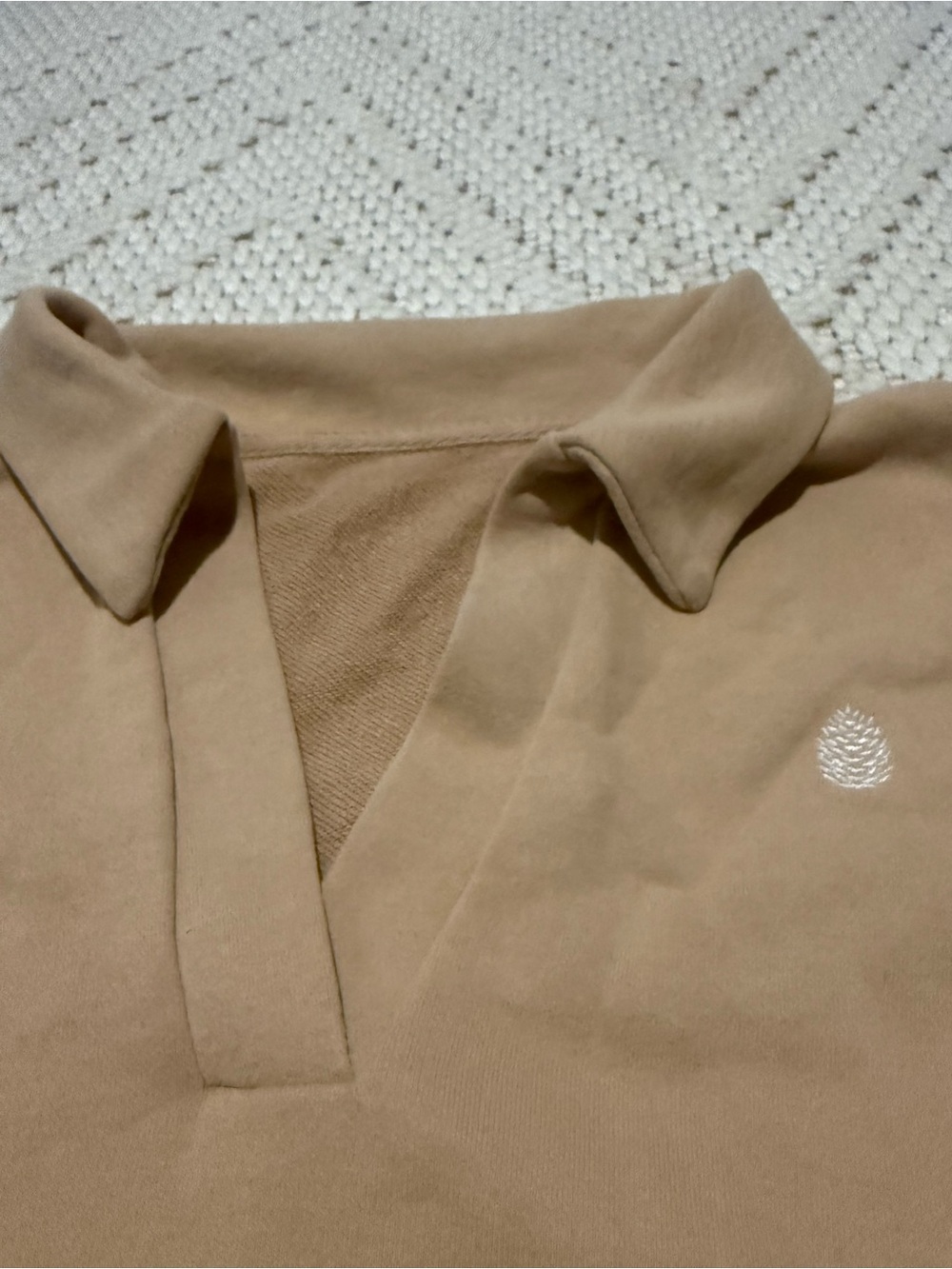 Vuori Sedona Polo Cropped Taupe Beige Relaxed Collared Pullover Sweatshirt M - Picture 5 of 8